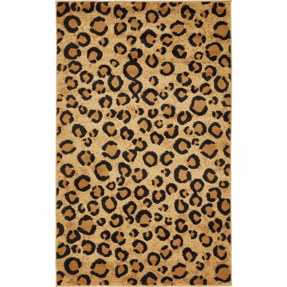 Unique Loom Wildlife Collection Area Rug - Leopard (3' 3" x 5' 3" Rectangle Light Brown/Black)