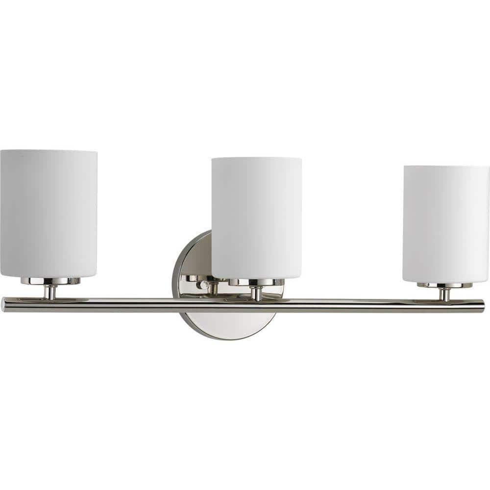 Progress Lighting Replay Collection 3-Light Bath Vanity, Polished Nickel, Shade Included