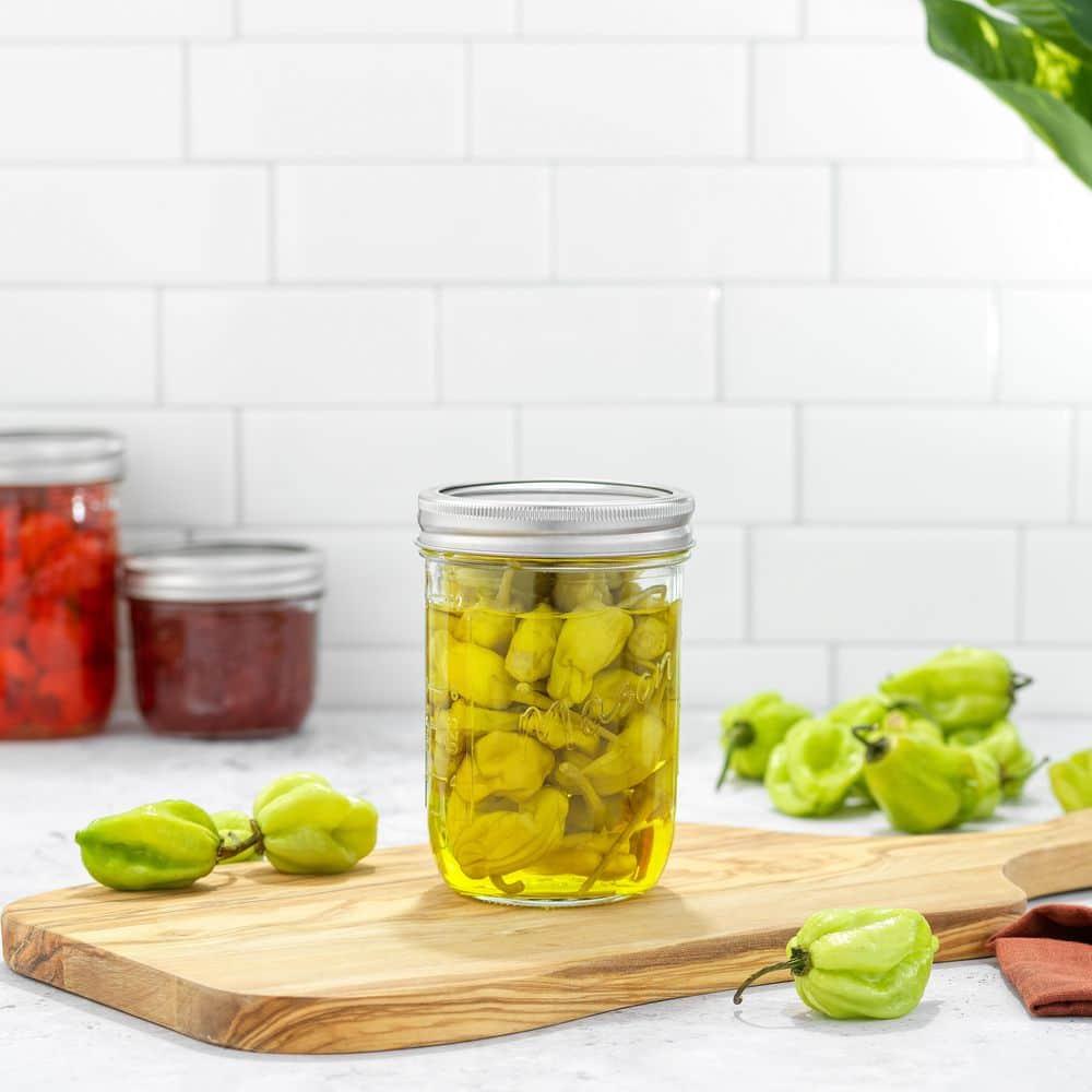 JoyJolt Wide Mason Jars with Airtight Lids, Labels and Measures - 16 oz - Set of 6