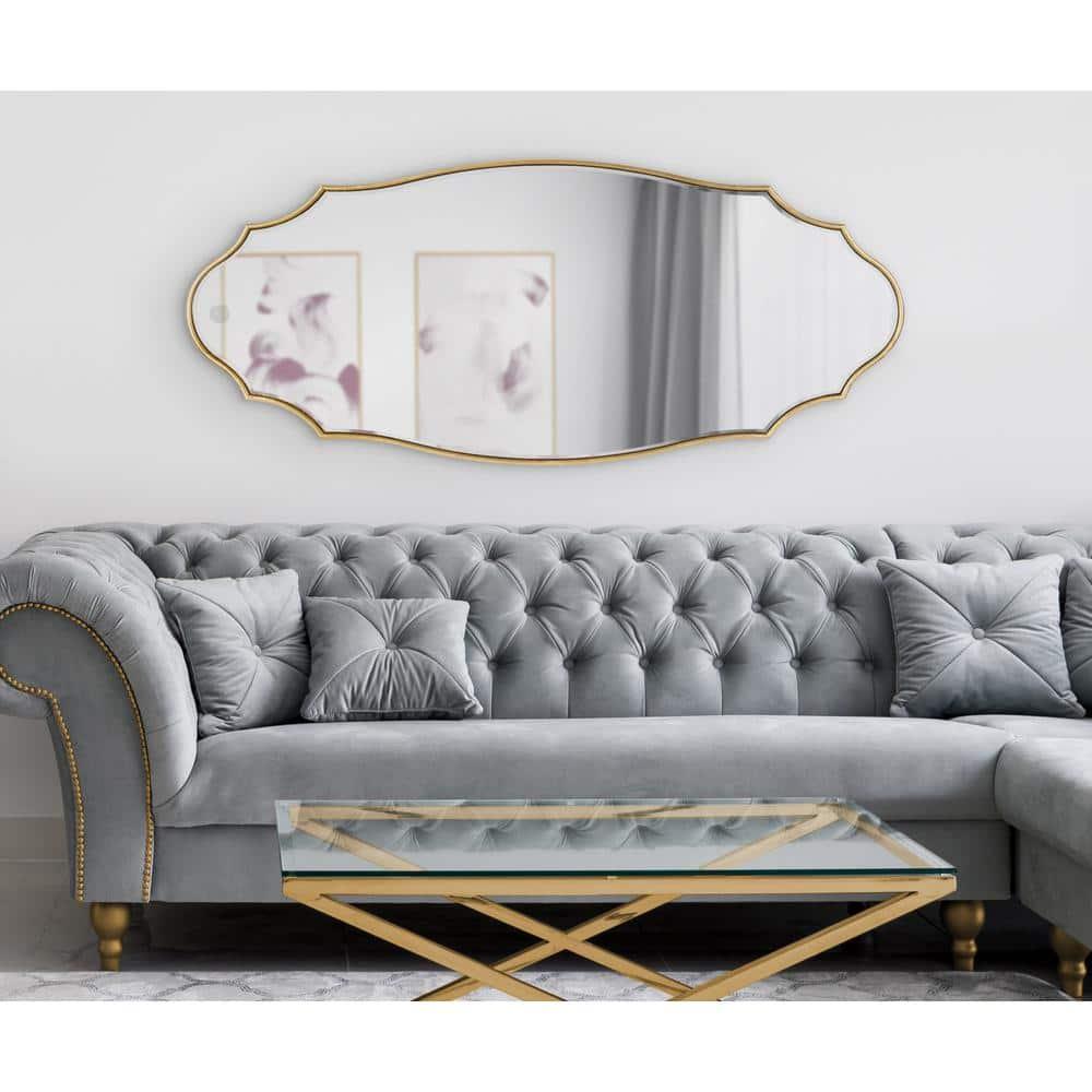 Kate and Laurel Leanna Modern Scalloped Wall Mirror, 20 x 42, Gold, Glam Oval Mirror for Wall
