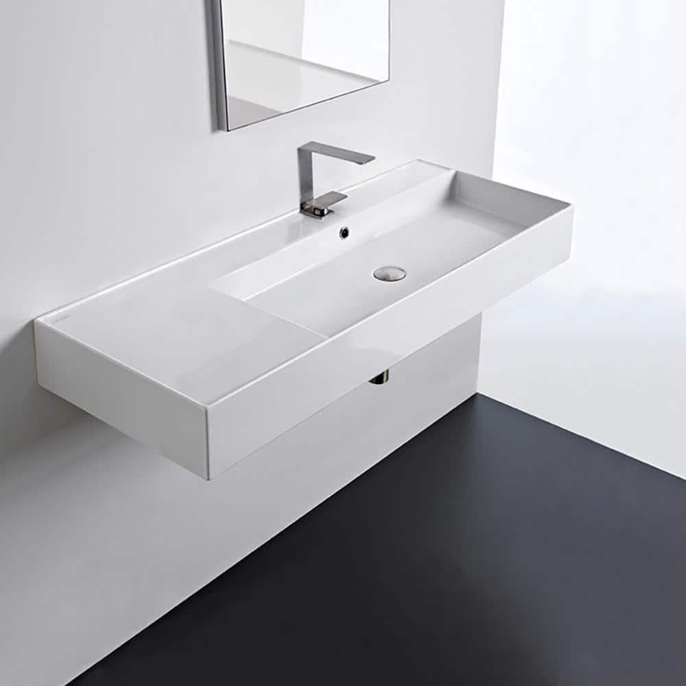 Scarabeo By Nameeks 18.1'' White Ceramic Rectangular Vessel, Wall Mount Bathroom Sink with Overflow