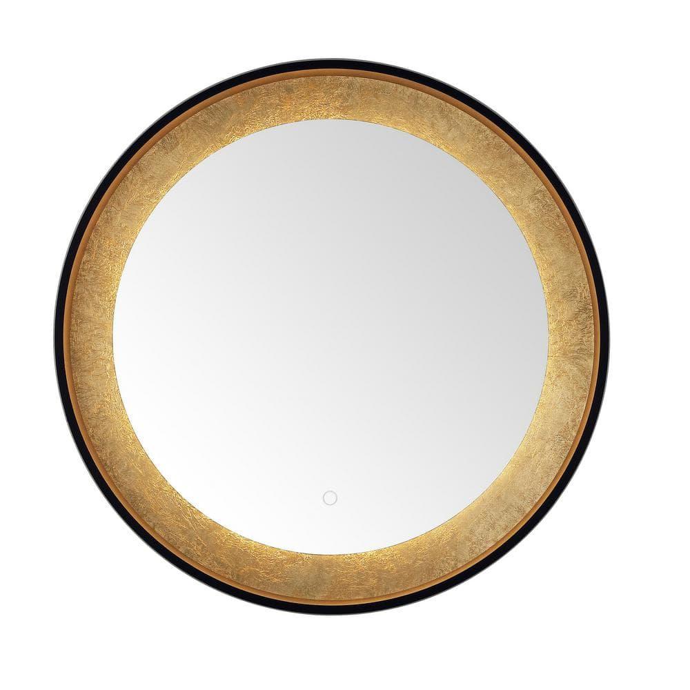 SAFAVIEH Erdem 30 Inch Aluminum Led Mirror, Black/Gold Leaf