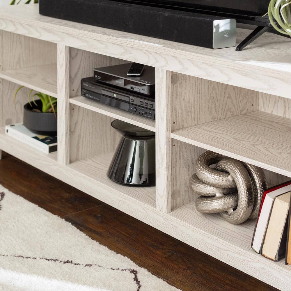 Walker Edison Wren Classic 6 Cubby TV Stand for TVs up to 80 Inches, 70 Inch, White Wash