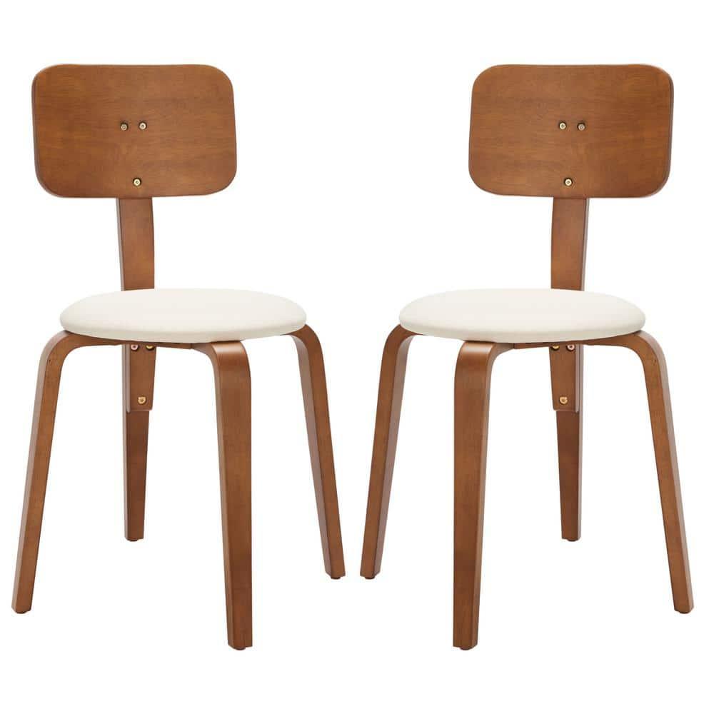 Jo Stackable Upholstered Dining Chairs (Set of 2) - DCH1010 - Walnut/Cream - Safavieh