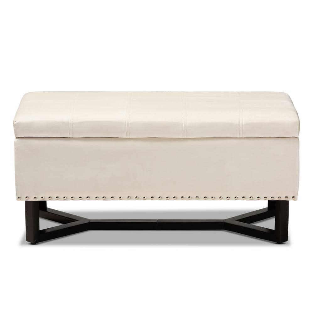Esther Modern and Contemporary Beige Velvet Fabric Upholstered and Wood Storage Ottoman