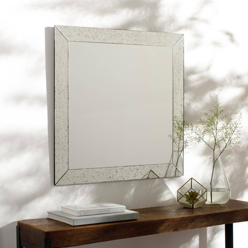 Anita 24" Square Beveled Glass and Wood Mirror