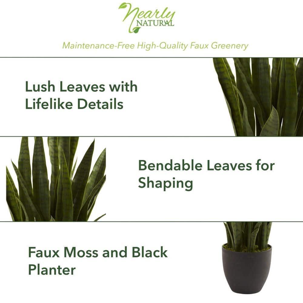 Nearly Natural 35" Sansevieria Artificial Plant in Plastic Planter, Green