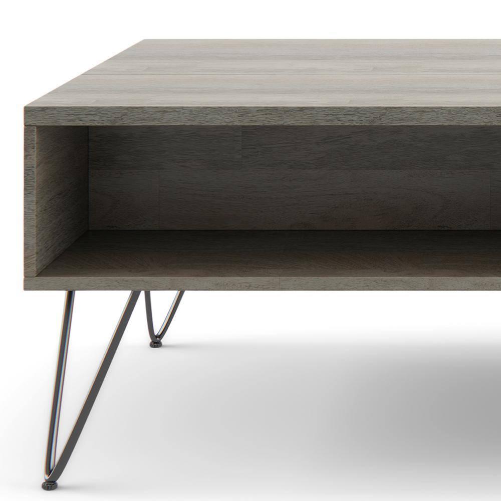 Hunter 48"W Solid Wood Industrial Lift Top Coffee Table with Hidden Storage and Metal Hairpin Legs
