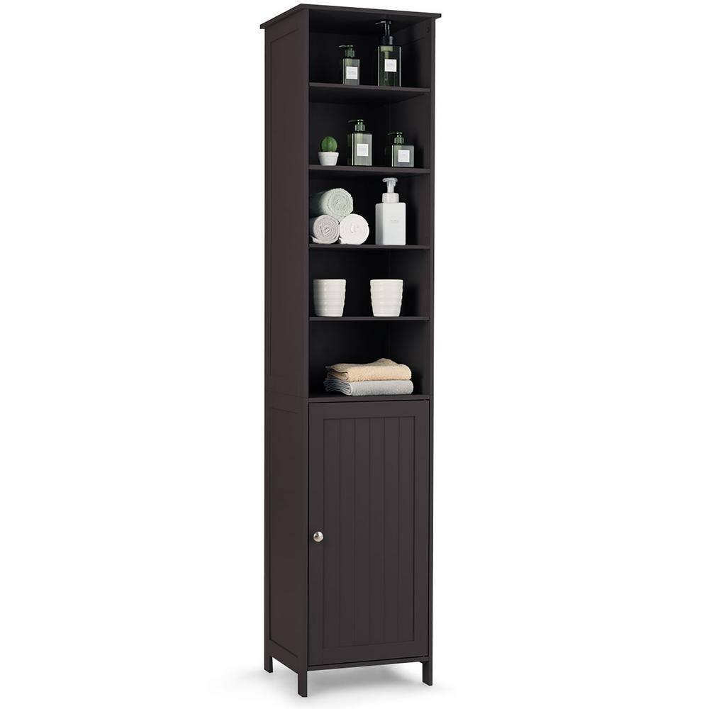 Costway 72''  Bathroom Tall Floor Storage Cabinet Freestand Shelving Display Brown
