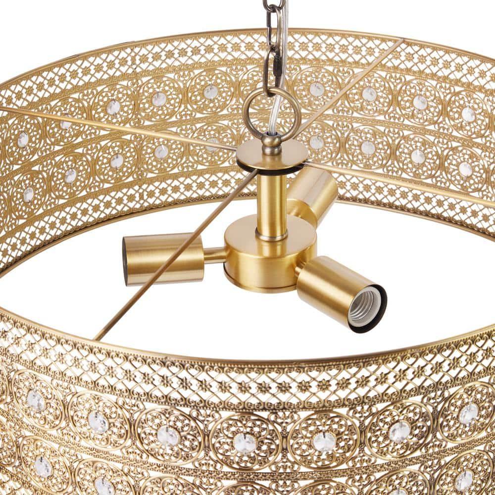 23.5" 3-Light Bryar Chandelier Brass/Crystal - River of Goods: UL Listed, Adjustable Height, Metal & Crystal Drum