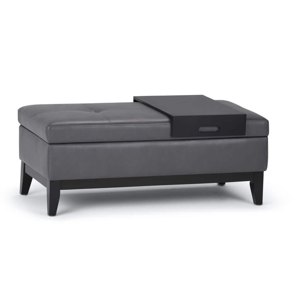 Simpli Home Oregon 42"W Upholstered Storage Ottoman Bench with Lift-Top Lid and Tray