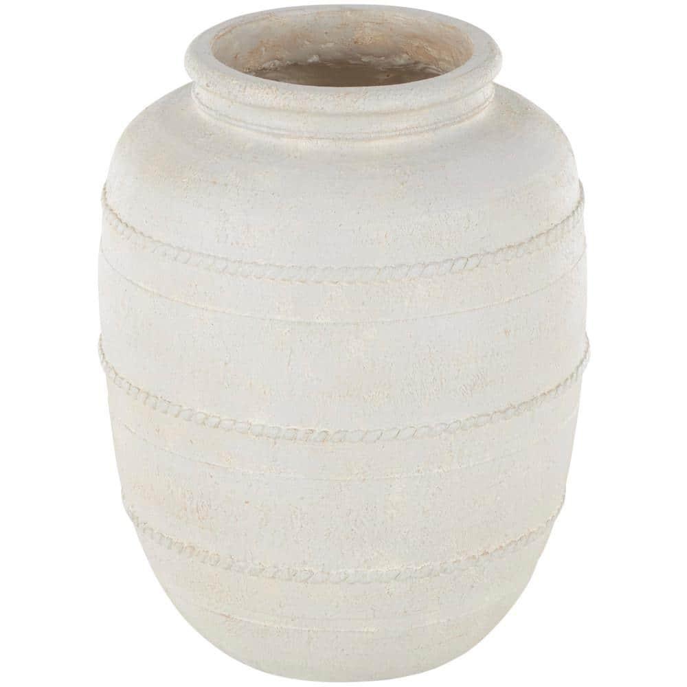 Tucson Magnesium Oxide Distressed Decorative Vase with Raised Braided Accents