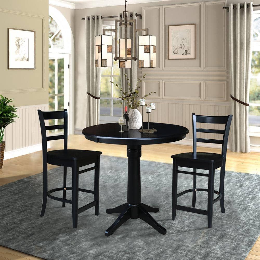 24" Emily Counter Height Barstool Antiqued Black - International Concepts: Solid Wood, Ladder-Back, Square Seat