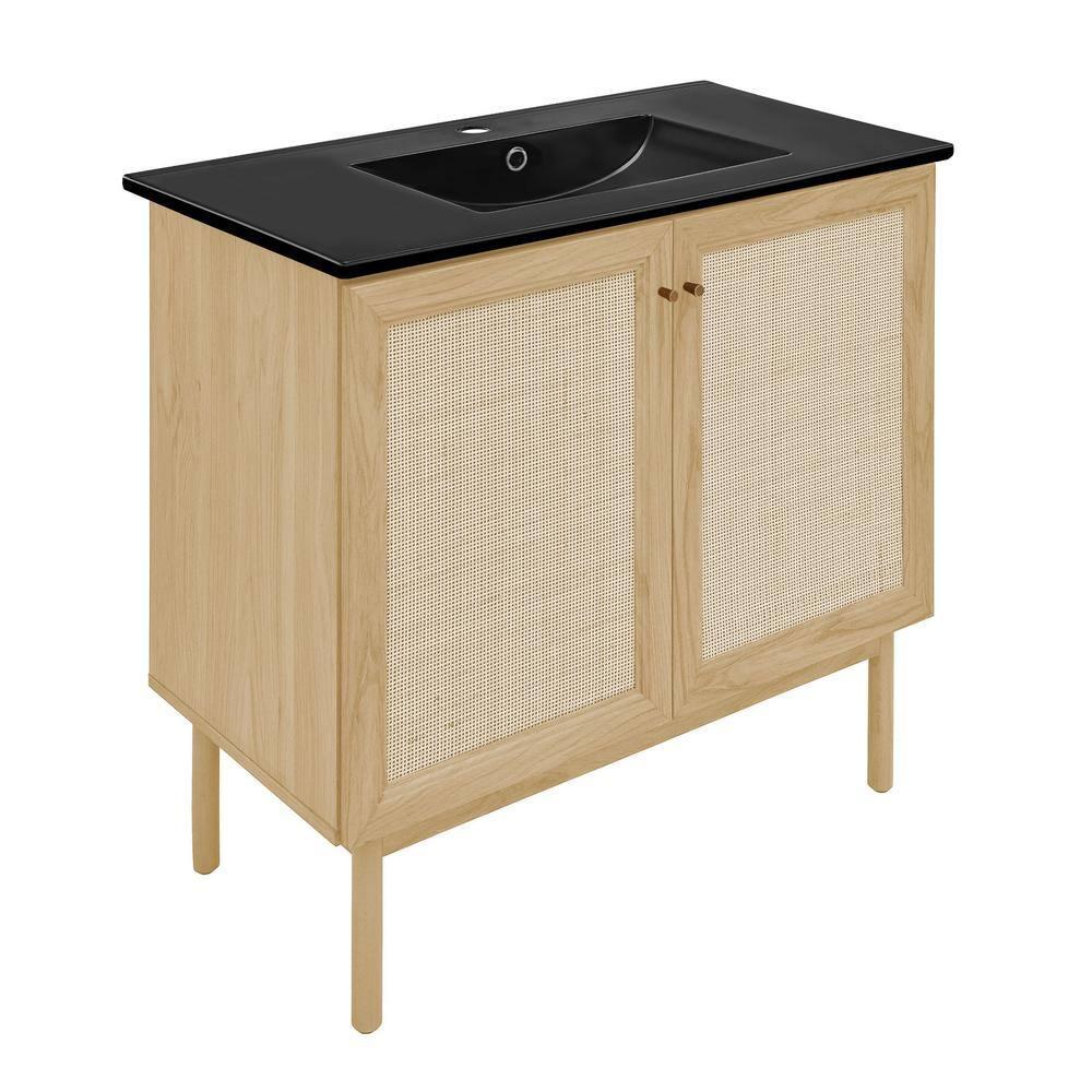 Swiss Madison Classe 36" Freestanding Bathroom Vanity In Natural Oak With 3-Hole Widespread Sink Top