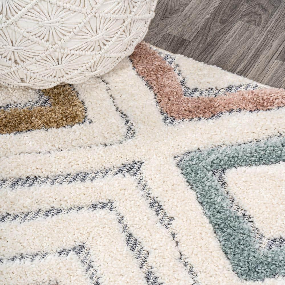 5' x 8' Amira Diamond High-Low Area Rug, Multi/Cream - JONATHAN Y