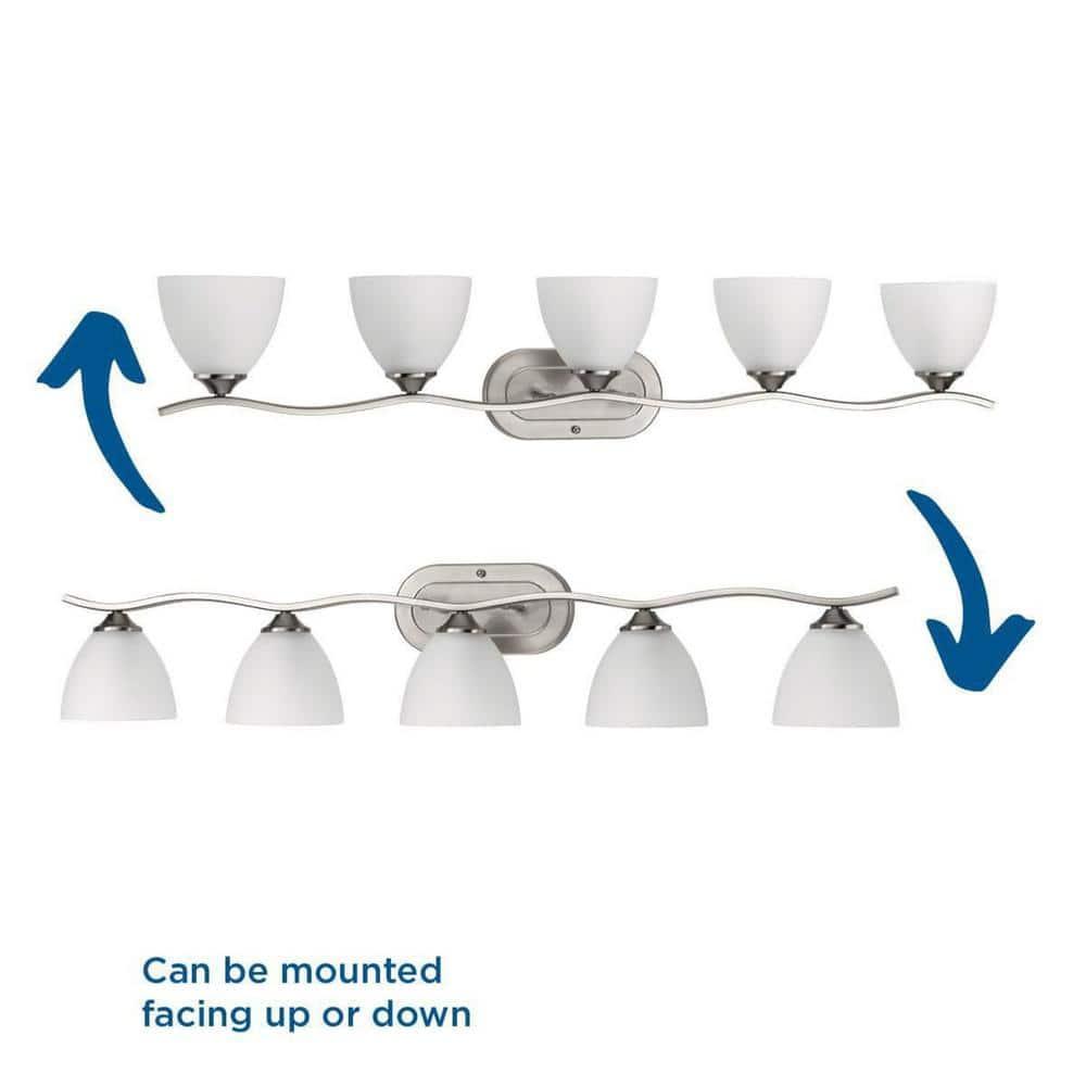 Progress Lighting Laird 5-Light Bath Vanity, Brushed Nickel, Glass Shade