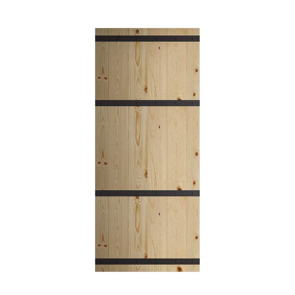 Castle Series Pine Wood Double Sliding Barn Door with Hardware Kit