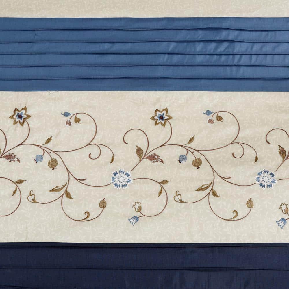 Monroe Embroidered Floral Shower Curtain Navy - Madison Park: 100% Polyester, Faux Silk, Machine Washable