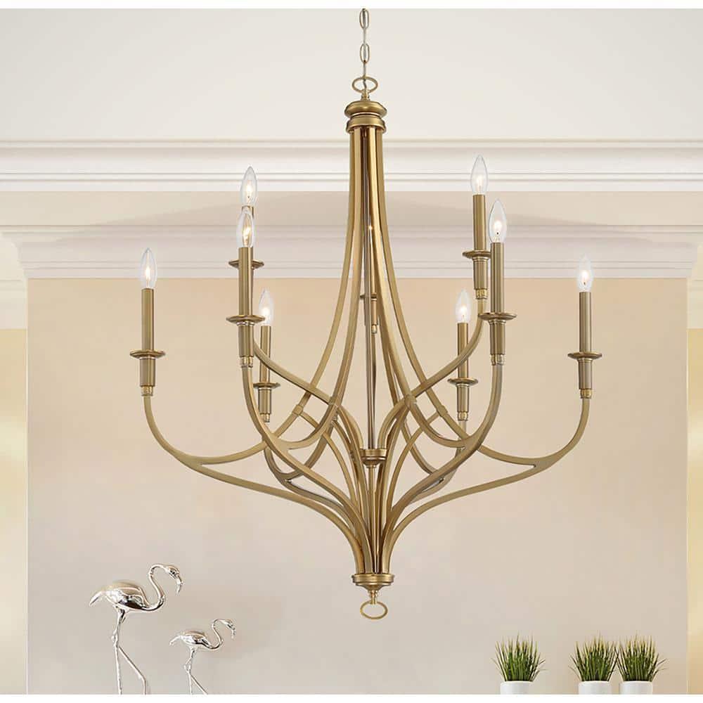 Minka Lavery Brushed Honey Gold Chandelier 34" Wide Modern 9-Light Fixture for Dining Room House Foyer Kitchen Entryway Bedroom