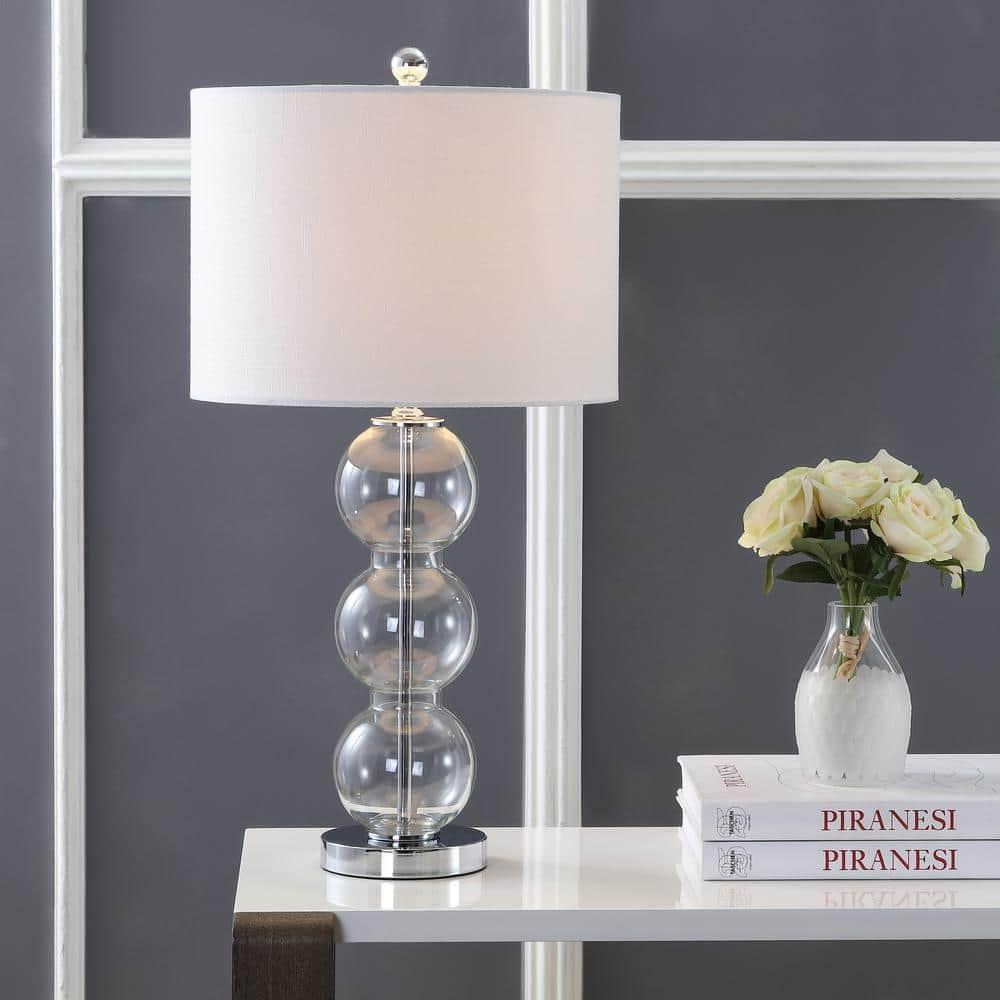 JONATHAN Y JYL1070D-SET2 Bella 27" Glass Triple-Sphere LED Table Lamp, Contemporary, Transitional for living room, dinning room, bedroom, office Bulb Included, Clear/Chrome (Set of 2)