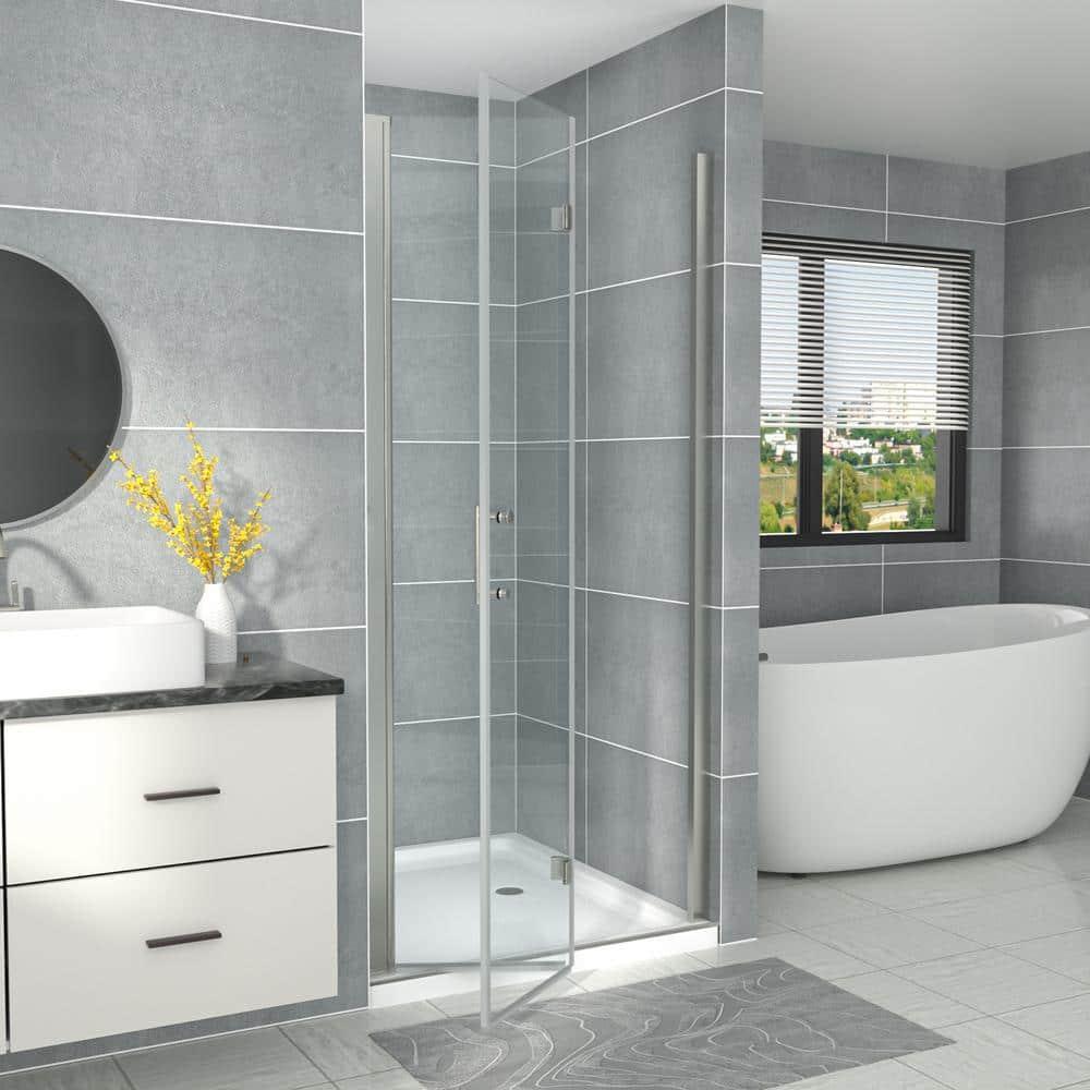 Sarlai 30 - 31 3/8" W x 72" H BiFold Frameless Glass Shower Door with Clear Tempered Glass S-SD3072BF-SS