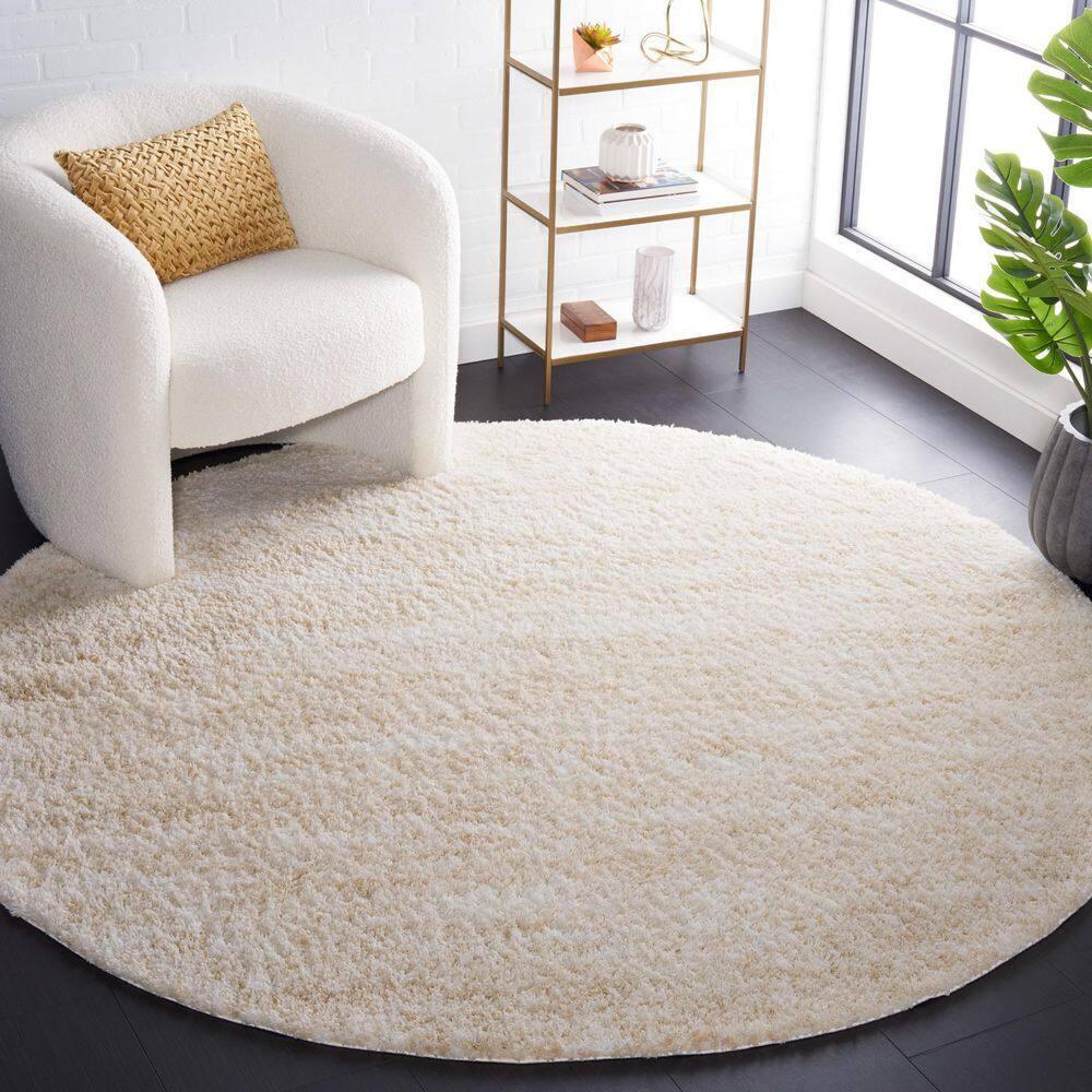 SAFAVIEH Berber Torvald Abstract Polyester Shag Area Rug, Ivory/Beige, 4'5" x 4'5" Round