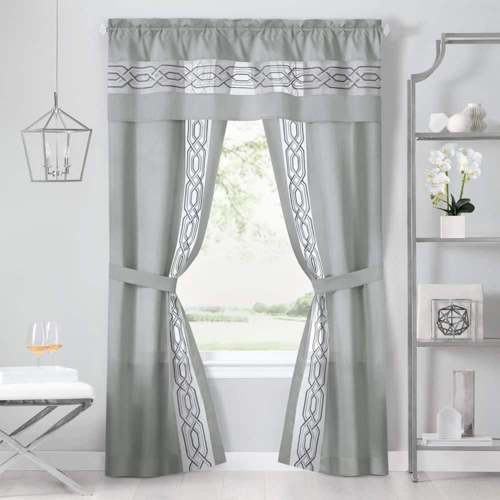 Achim Paige Rod Pocket 5 Piece Light Filtering Curtain Set, Silver, 55" x 63"