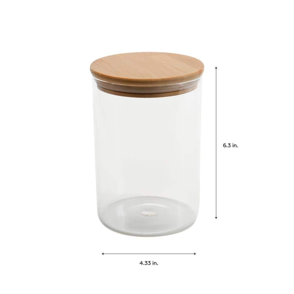 Kitchen Details Round Glass Jar | 1 Liter | Bamboo Airtight Seal Lid | Wide Mouth | Food Storage Canister | Tea or Coffee | Spices | Flour | Sugar | Clear