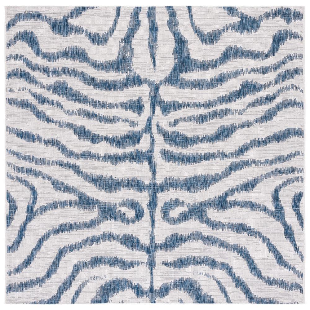 Courtyard CY8444 Power Loomed Indoor and Outdoor Area Rug - Ivory/Navy - 6'7"x6'7" - Safavieh