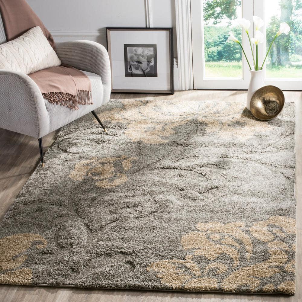 Florida Shag SG458 Power Loomed Indoor Area Rug - Grey/Beige - 5'3"x7'6" - Safavieh