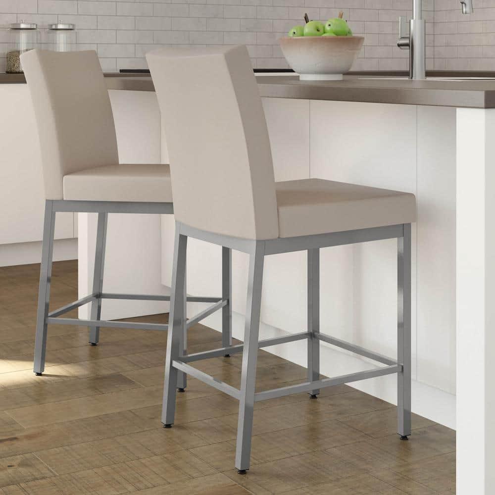 Amisco Perry Upholstered Barstool Cream/Gray: Faux Leather, Steel Frame, 30" Fixed Height