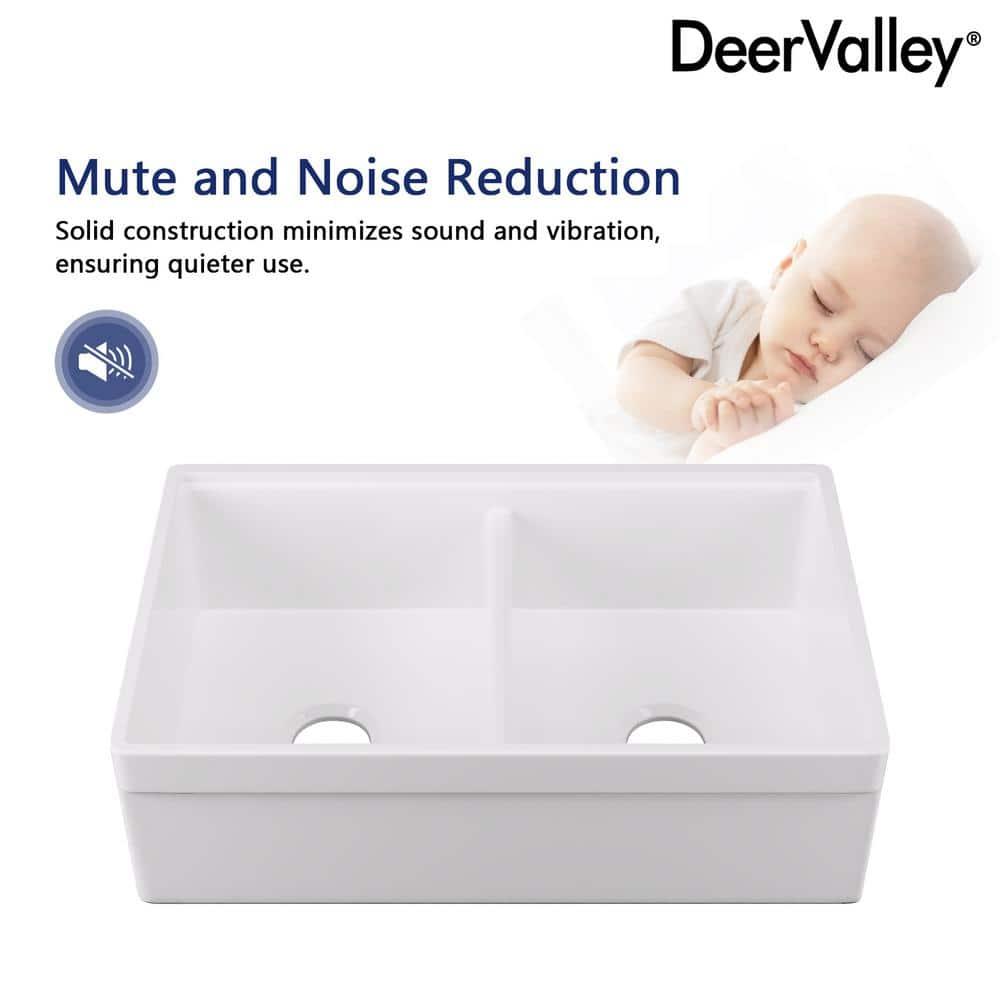 33" L X 20" W White Fireclay Double Bowl Workstation Farmhouse Kitchen Sink with Cutting Board And Dish-Drying Rack