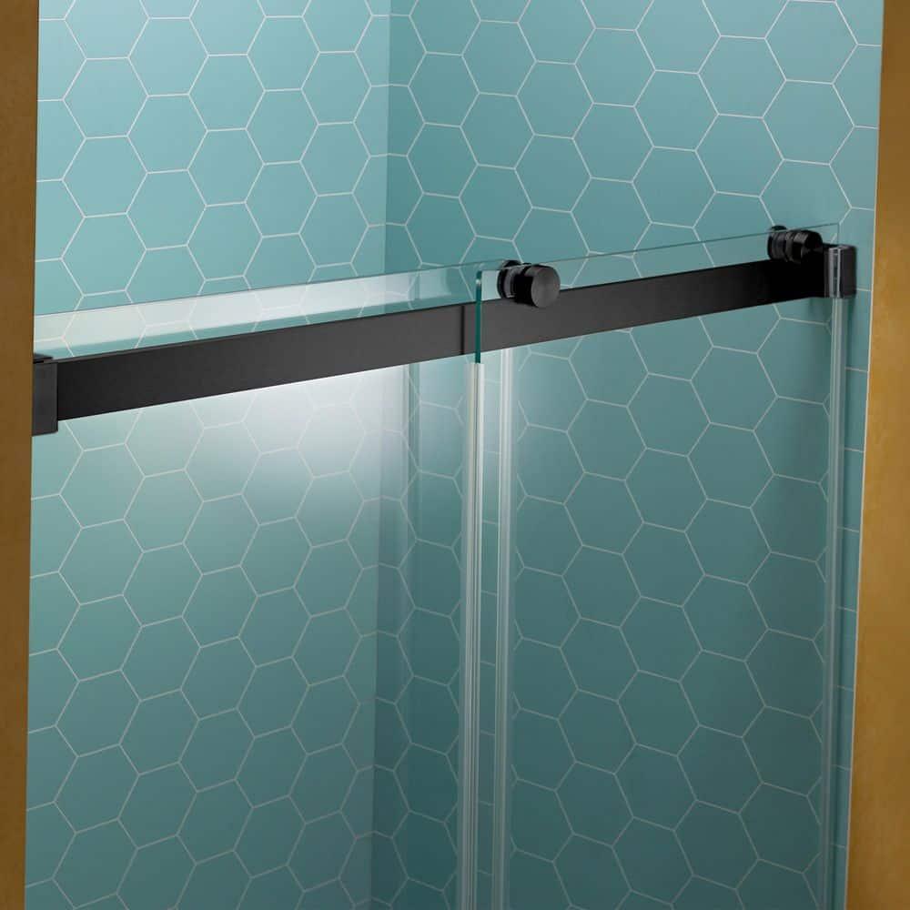 WoodBridge 44-48" W x 80" H Double Sliding Semi- Frameless Shower Door with 5/16"(8mm) Clear Tempered Glass SURFK-4880--BN