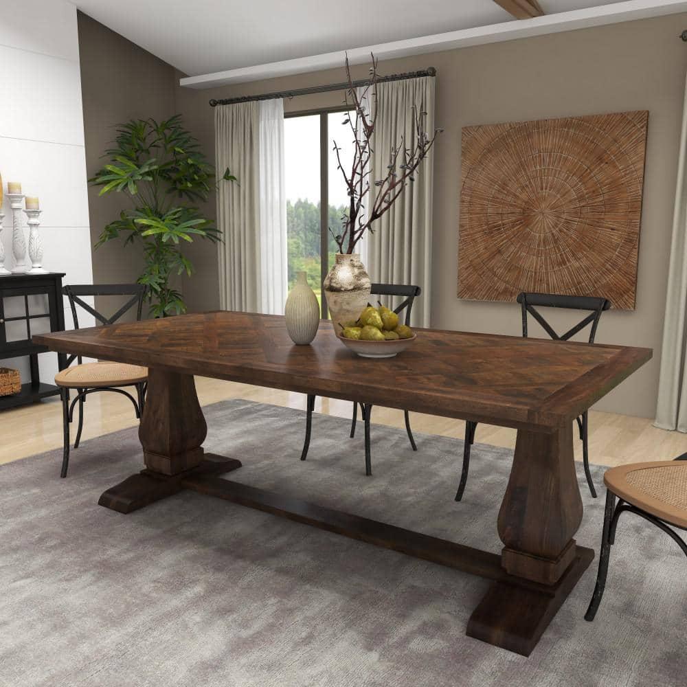 DecMode 84" x 30" Brown Mango Wood Dining Table with Parquet Inlay, 1-Piece