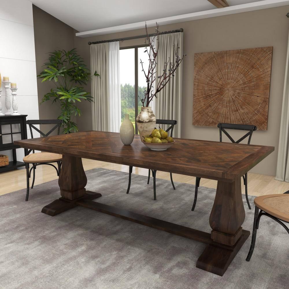 DecMode 84" x 30" Brown Mango Wood Dining Table with Parquet Inlay, 1-Piece