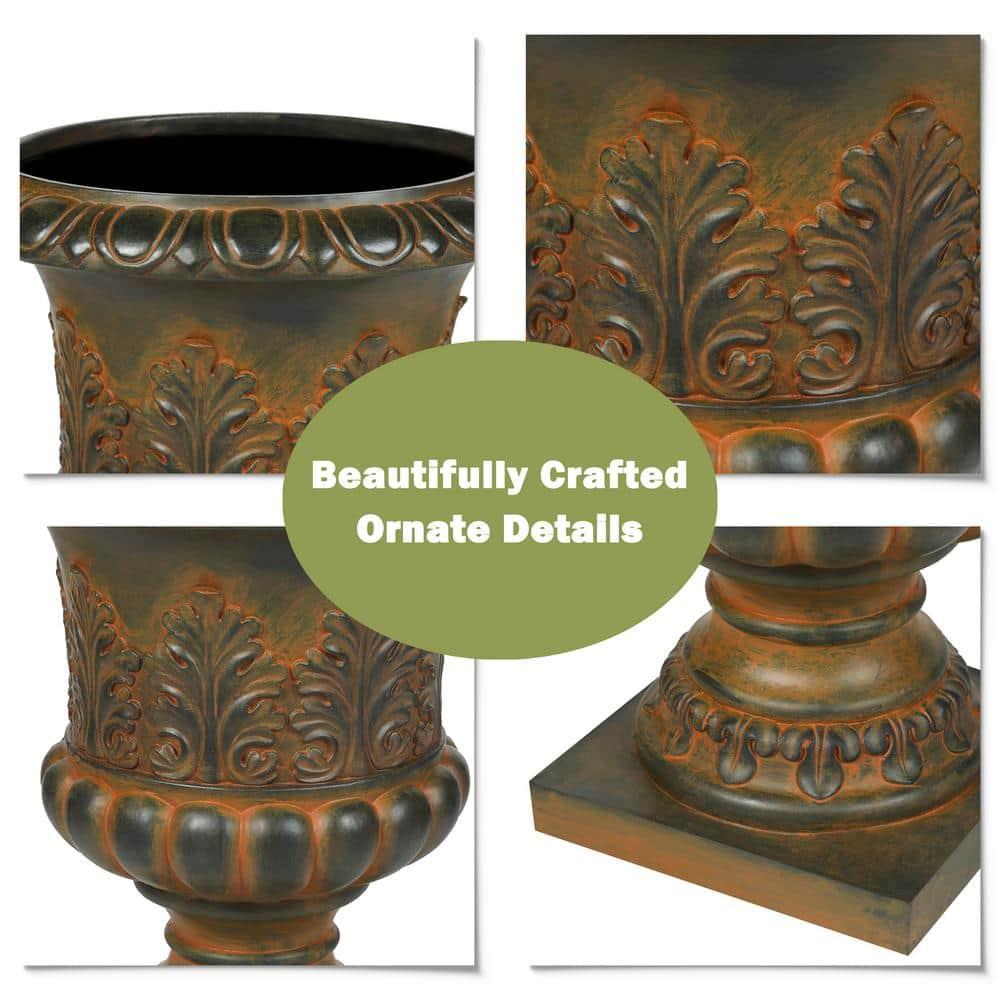 LuxenHome Weathered Brown Decorative MgO Urn Planter