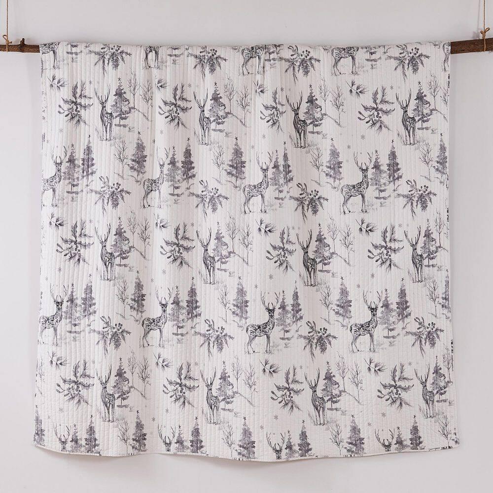 Villa Lugano Sleigh Bells Grey by Levtex Home - Sleigh Bells Grey Quilt - King - Standard - Quilt (106x92in.) - Reversible - Cotton/Poly