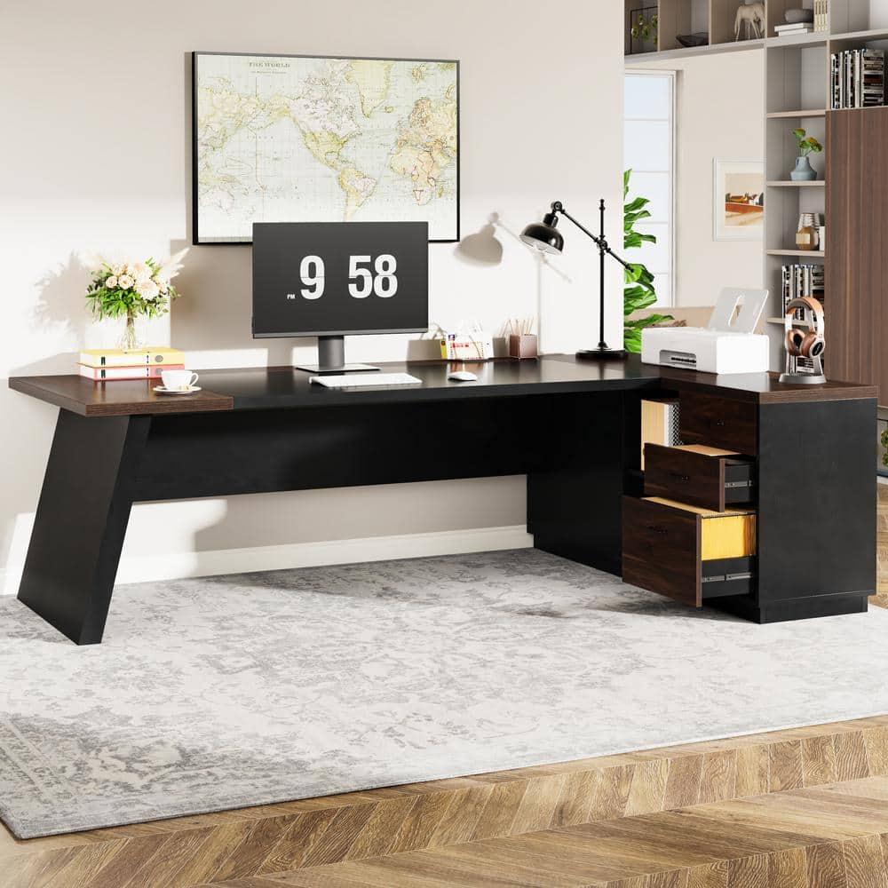 Tribesigns Modern 78" L-Shaped Executive Desk with Drawers and Lateral File Cabinet, Brown