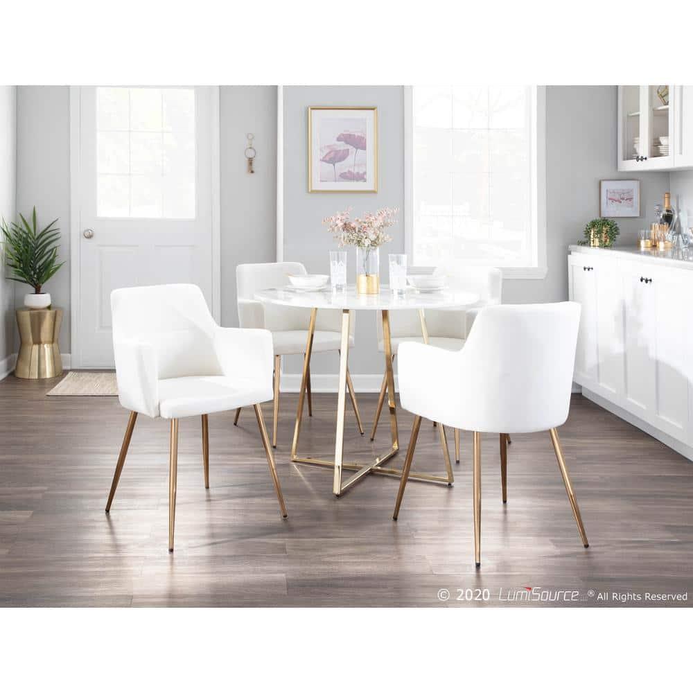 LumiSource Gold Metal, Cream Velvet Andrew Chair - Set of 2