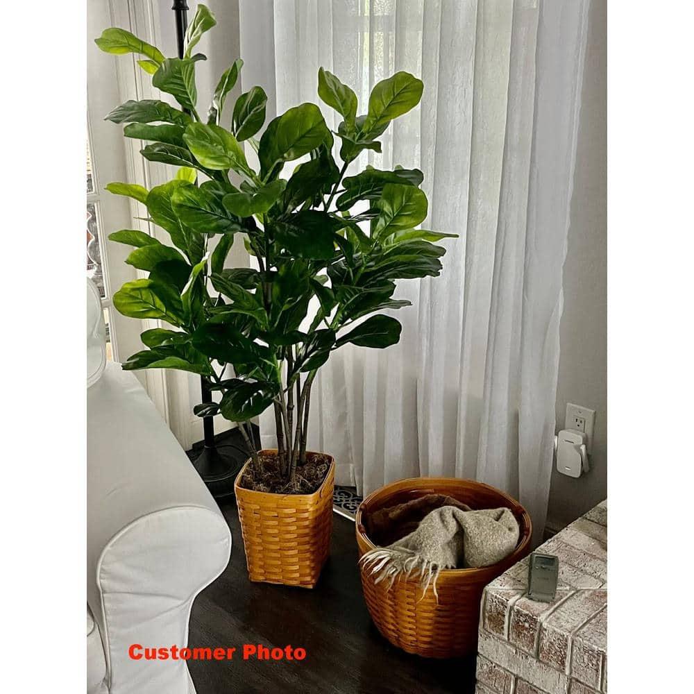 51-Inch Green Artificial Fiddle Leaf Fig Tree in Black Pot, Set of 2