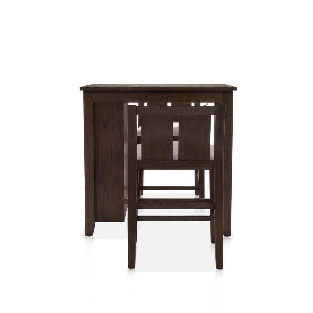 Furniture of America Tate 3-Piece Solid Wood Counter Height Dining Table Set, Dark Cherry