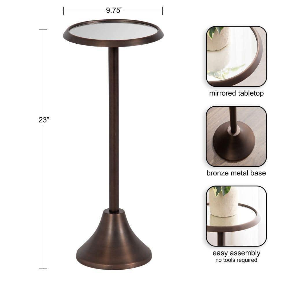 Kate and Laurel Sanzo Modern Pedestal Drink Table, 10 x 10 x 23, Antique Bronze, Decorative End Table with Mirrored Tabletop for Use as Small Plant Stand or Cute Martini Table
