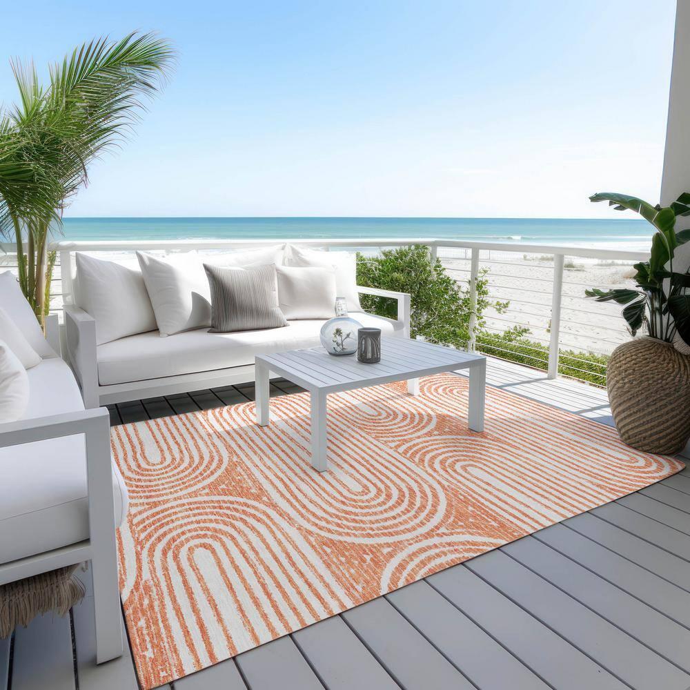 Addison Rugs Chantille Indoor/Outdoor Contemporary Art Deco Salmon Washable Rectangle Rug, 5' x 7'6"