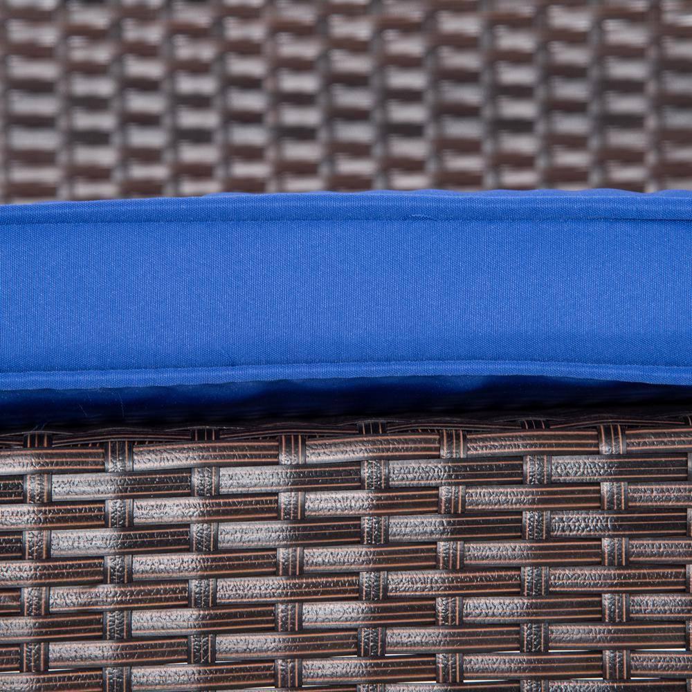 Outsunny 2-Person Wicker Hanging Porch Swing Bench, Front Porch Swing Outdoor Chair with Cushions 550lbs Weight Capacity for Backyard, Garden, Blue