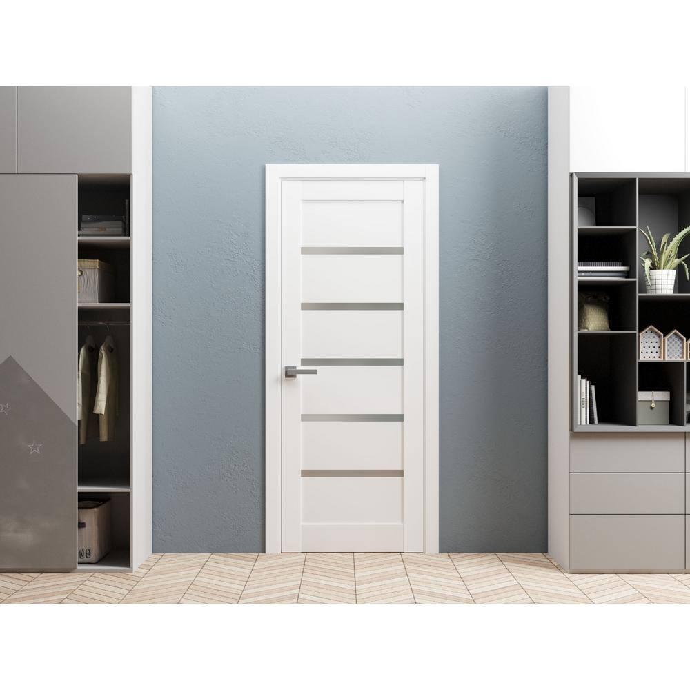Pantry Kitchen Lite Pre-Hung Door with Hardware | Quadro 4117 White Silk with Frosted Opaque Glass | Single Panel Frame Trims | Bathroom Bedroom Sturdy Doors -30" x 84"