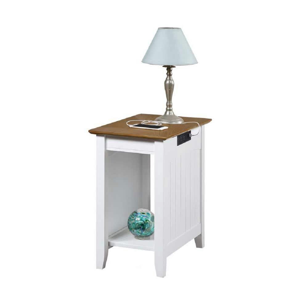 Convenience Concepts Edison End Table with Charging Station and Shelf, Driftwood/White
