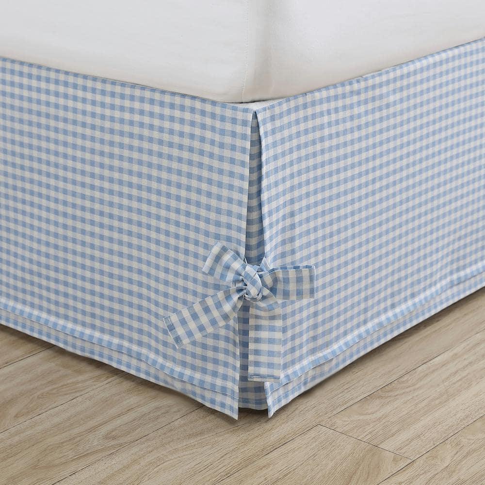 Laura Ashley Hedy Blue/White Check 100% Cotton Tailored Bed Skirt 14.5" drop