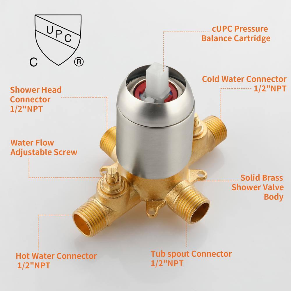 Single-Handle Shower Faucet Set Shower Kit with Valve Shower Trim Kit with 10 Spray Handheld Shower Head System Shower Valve and Trim Kit Brushed Nickel Shower Fixtures