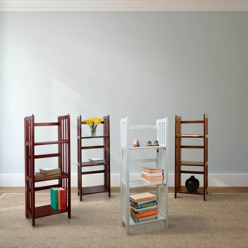 Casual Home 3 Shelf 14 Inch Folding Office Furniture Wood Bookcase, Mahogany