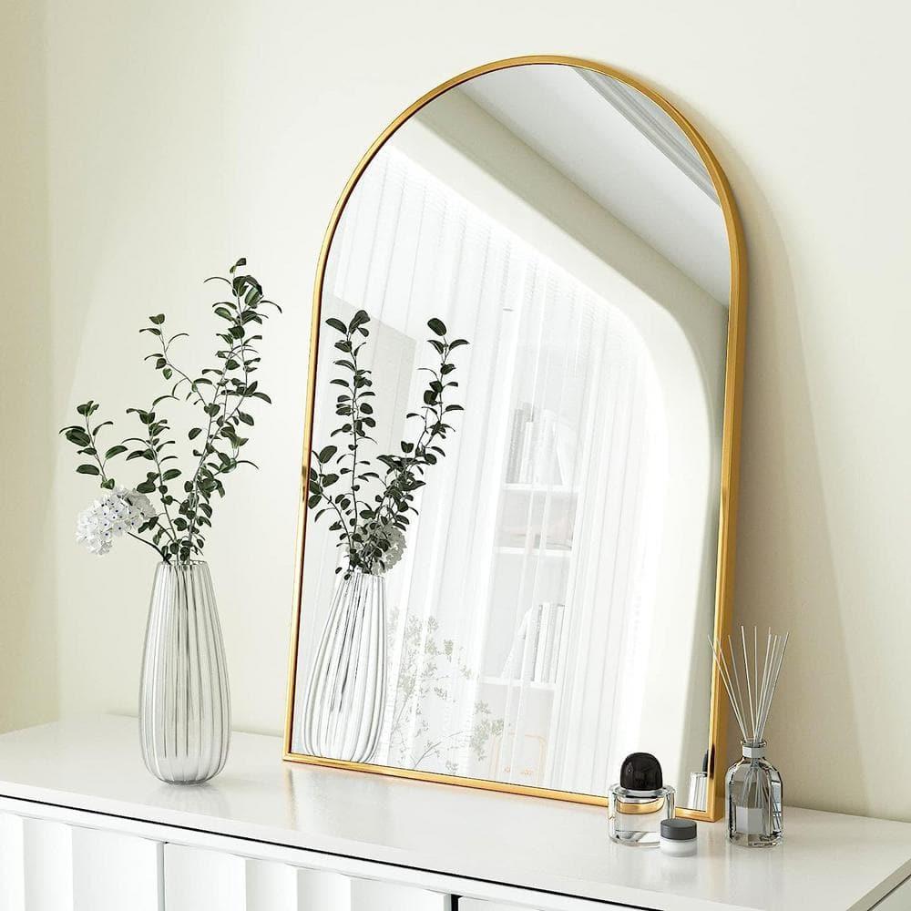 Luxhomez 36" x 24" Arch Wall Mirror for Vanity/ Bathroom, Metal Bathroom Mirror with Waterproof Aluminum Alloy Frame, Gold